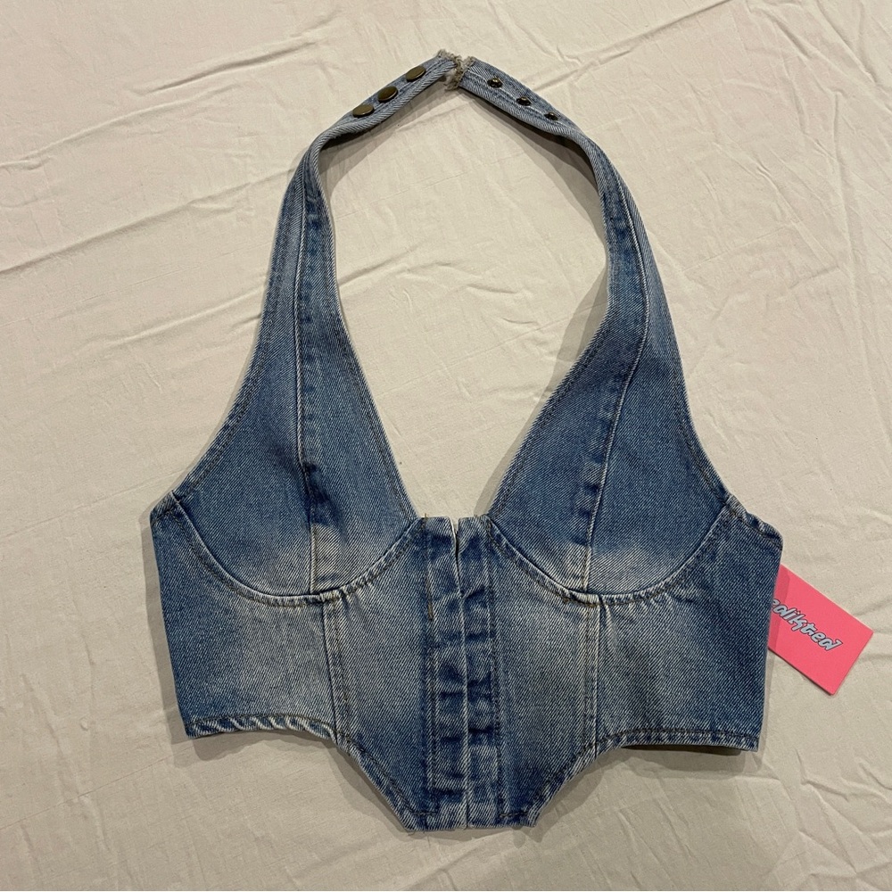 NWT- EDIKTED Katrina Blue Denim Lace Up Corset Top Size S
